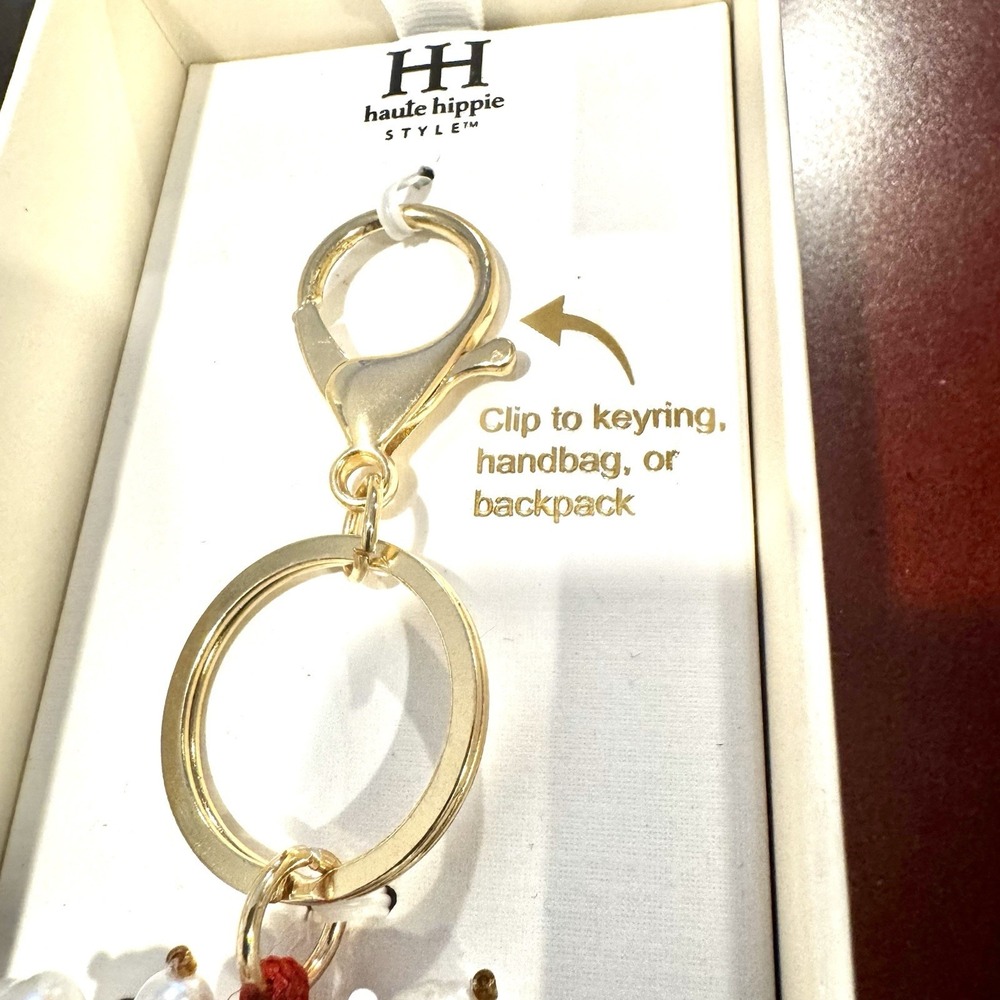 Haute Hippie Beaded Popcorn Bag Charm/Key Chain. NWT And‎ Box. Red And White. - Picture 3 of 7